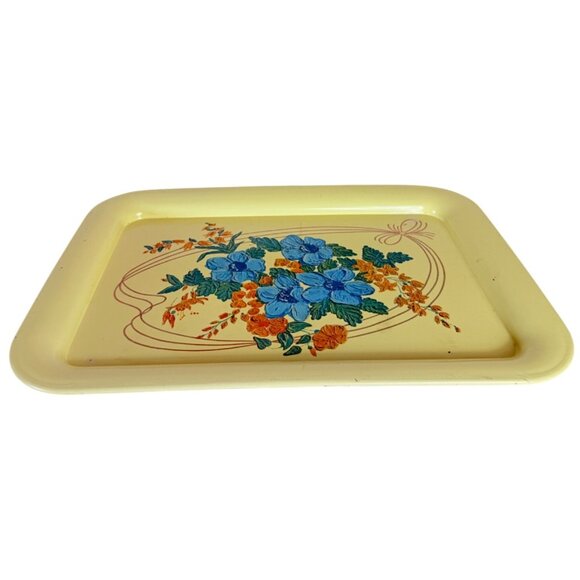 MCM 50s Floral Metal Serving Tray Decorative VTG Rustic Farmhouse Farmers Market - Picture 4 of 12